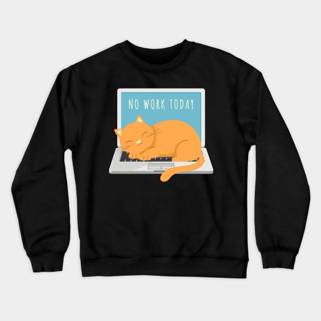 No Work Today - Sleeping Cat on a Laptop Crewneck Sweatshirt by Millusti